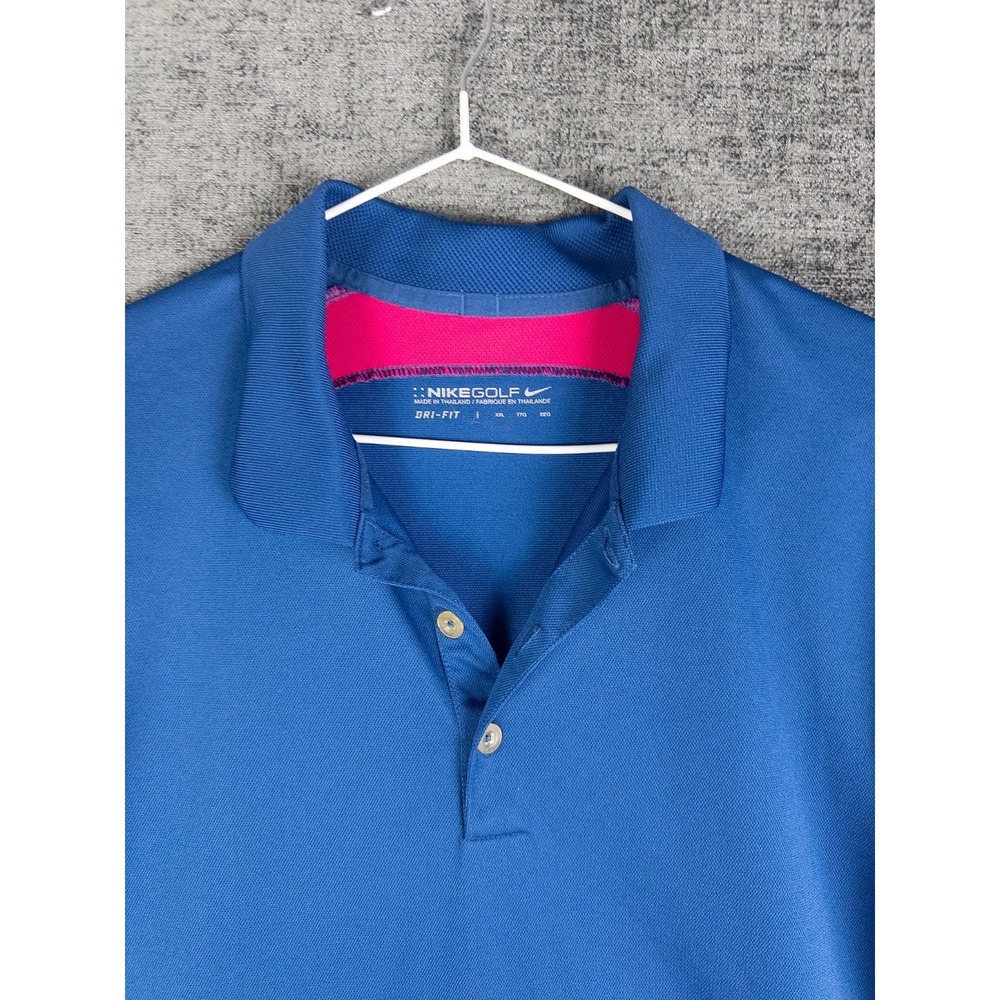 Nike Golf Polo Shirt Mens 2XL Blue Color Block Dri Fit Performance Short Sleeve